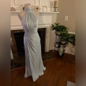Mac Duggal Powder Blue Backless Halter Gown NWT